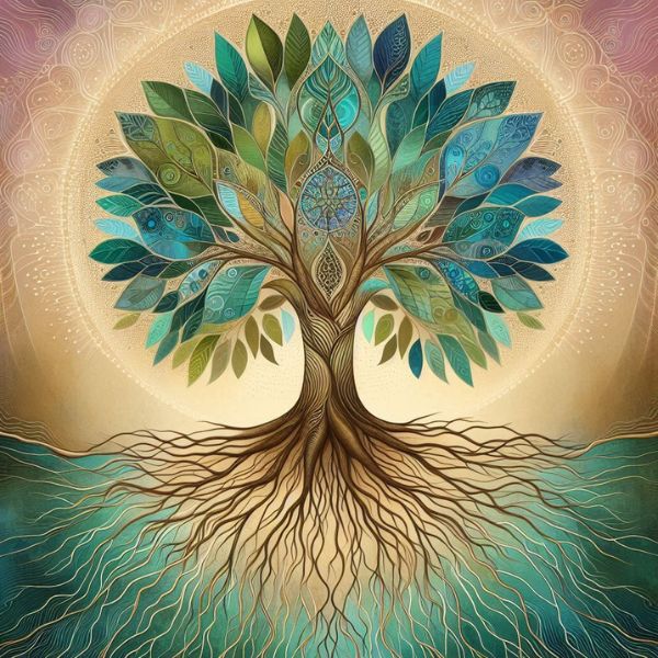 an ancestral tree with roots deep into the earth